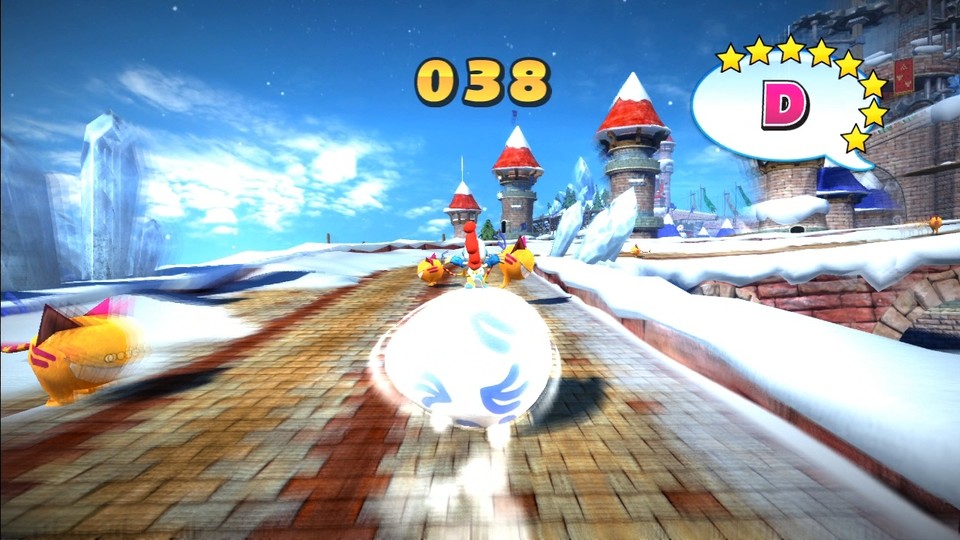 Sonic & SEGA All-Stars Racing: In dieser Mission müsst ihr mit Billy Hatcher auf einem gigantischen Ei Hühner plätten. 