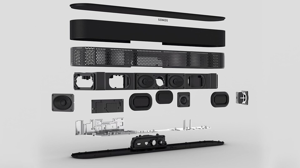 Ein Blick ins Innere der Soundbar zeigt: Hier kommt hochwertige Technik zum Einsatz.