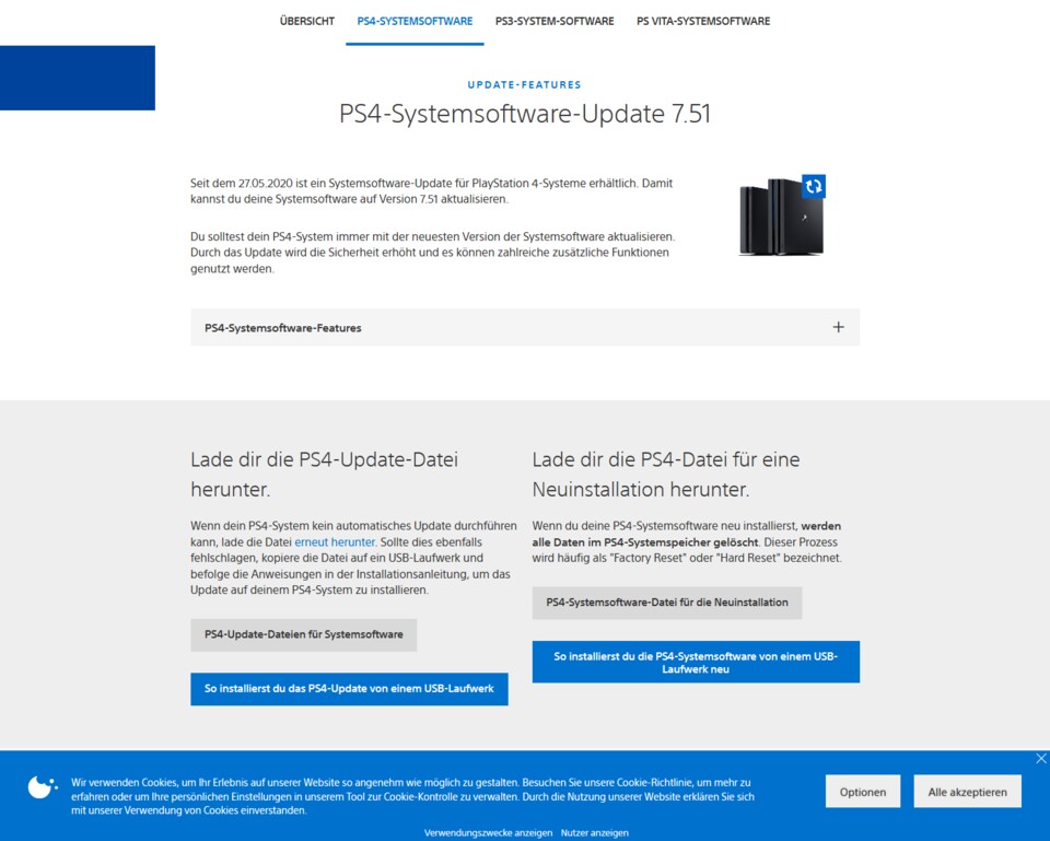 Auf Sonys Webseite könnt ihr euch die Firmware herunterladen.