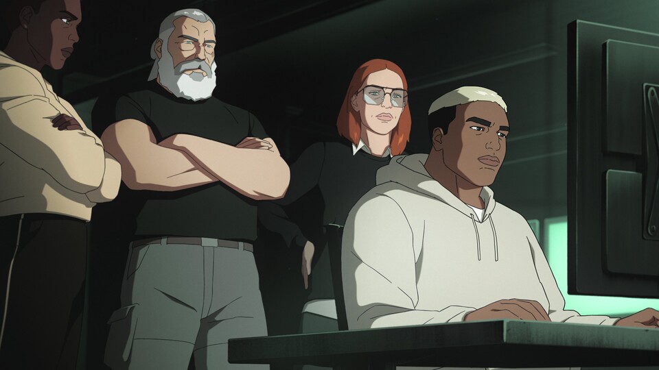 Deathwatch ist durch alte Bekannte wie Anna Grim Grimsdottir (rechts neben Sam) etwas für Fans der Spiele, bringt aber auch durch neue Charaktere und Themen frischen Wind rein. (Bild: Netflix Ubisoft)