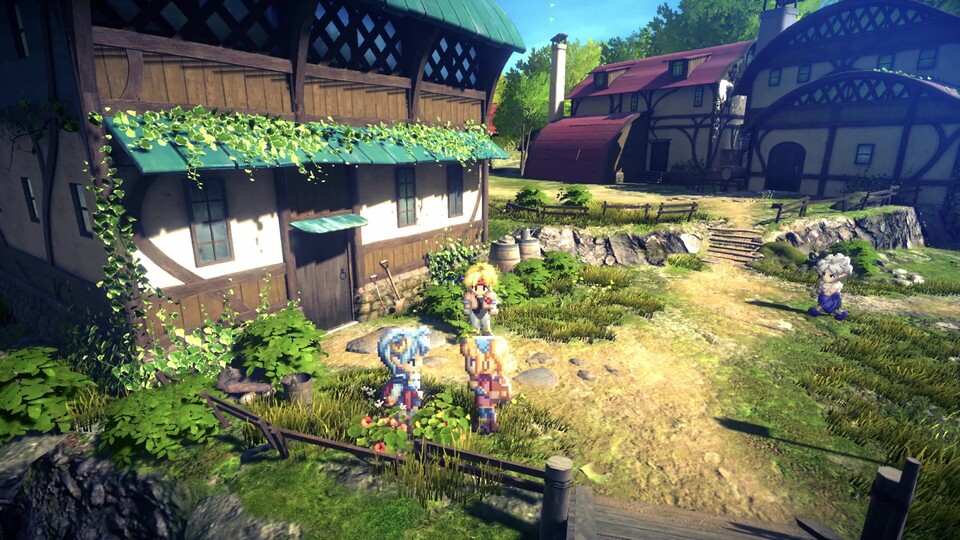 Gerade auf dem Land sieht Star Ocean Second Story R sehr idyllisch aus, ihr reist aber auch durch große Städte und majestätische Gebirge.