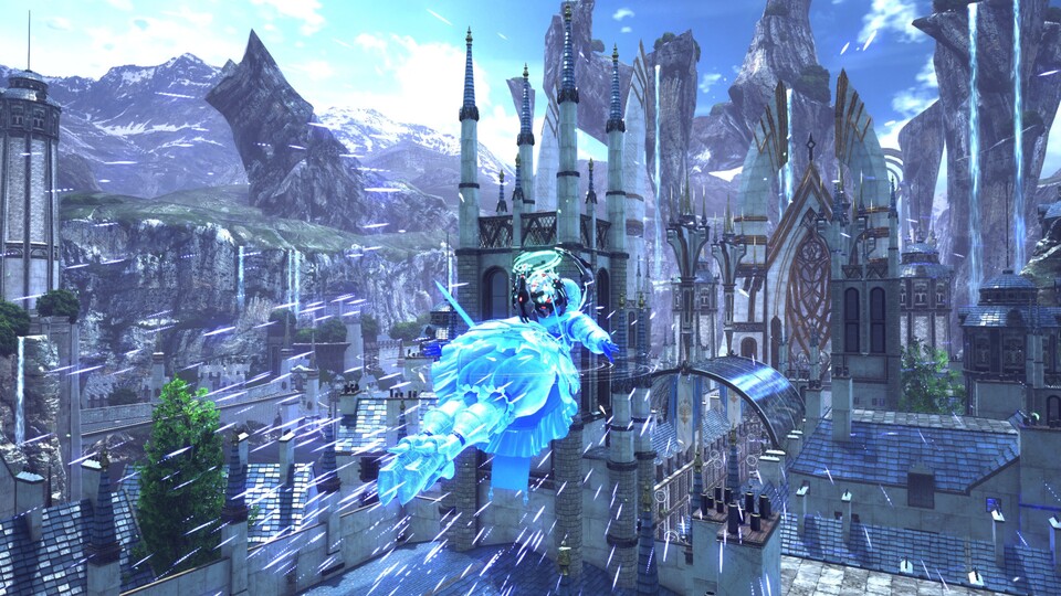 Star Ocean The Divine Force lässt euch durch die Luft fliegen und die eindrucksvollen Bauwerke von oben bewundern.