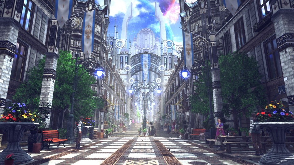 Das Artdesign und die Architektur der Gebäude in Star Ocean The Divine Force sorgen immer wieder für eindrucksvolle Szenen.