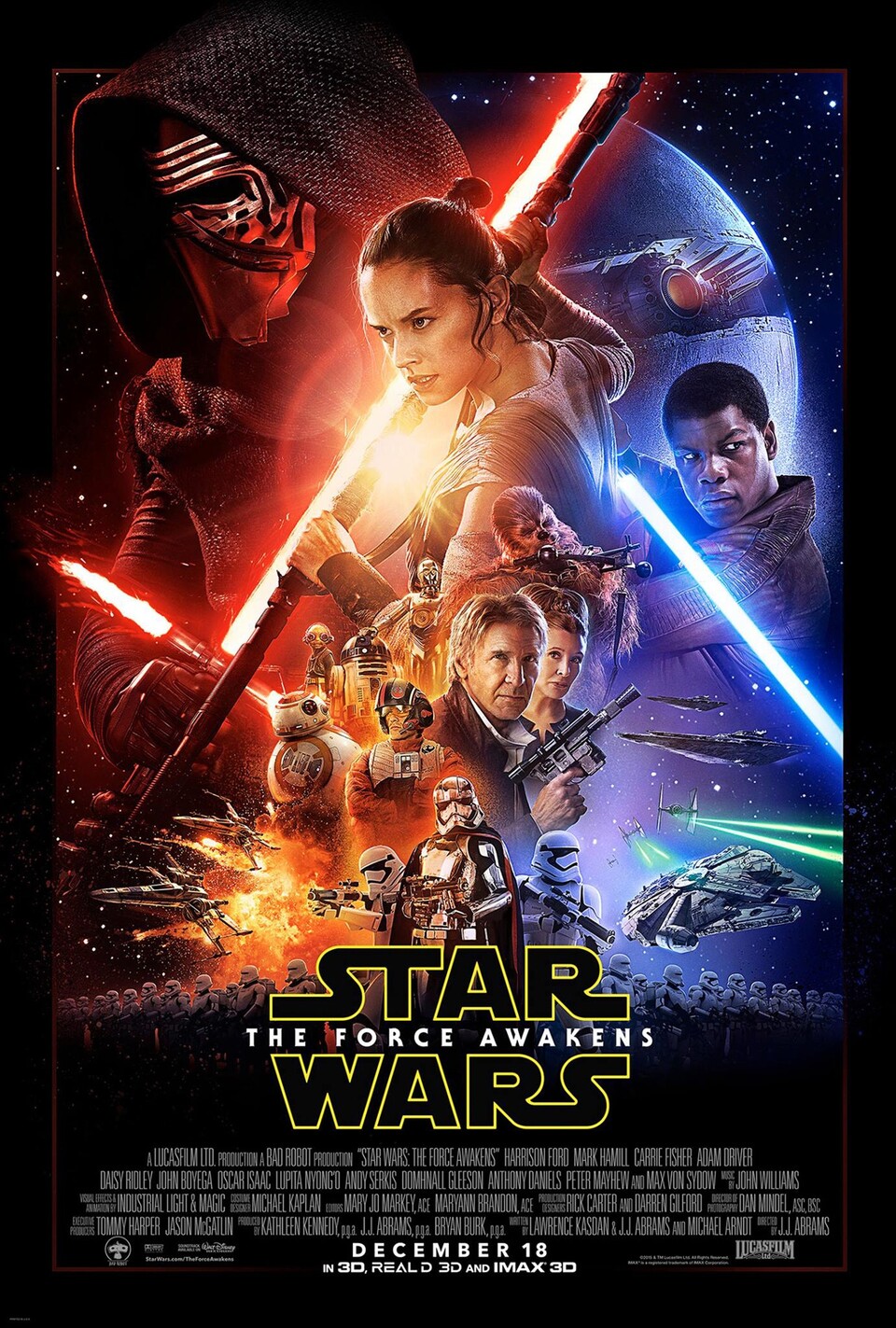 Das offizielle Kinoposter zum neuen Star-Wars-Film. Jedoch scheint Mark Hamill als Luke Skywalker darauf zu fehlen.