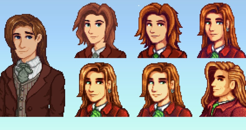So hat sich Elliots Aussehen während der Entwicklungsphase verändert (Copyright: ConcernedApe, Bildquelle: fandom.com).