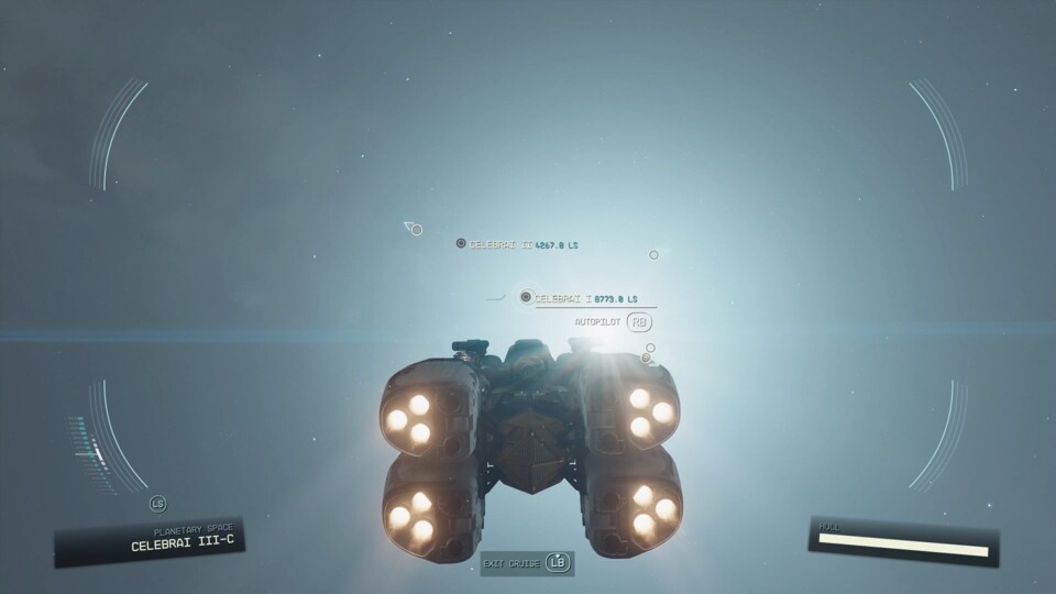 Den Reisemodus aktiviert ihr im Orbit mit LBL1. Habt ihr ein Ziel anvisiert, könnt ihr mit RBR1 den Autopiloten aktivieren (Bild © Bethesda).