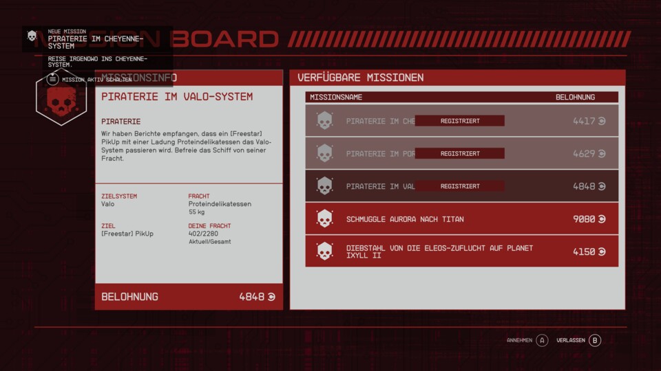 Die Missionen der Crimson Fleet geben extra viele Credits. Gerade Schmuggel ist vollkommen ungefährlich, solange ihr vorher speichert.