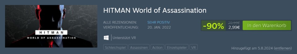 Keine Spur von Part One: Das hier sieht so aus, als wäre das komplette Hitman WoA-Paket um 90% reduziert – ein echtes Schnäppchen!