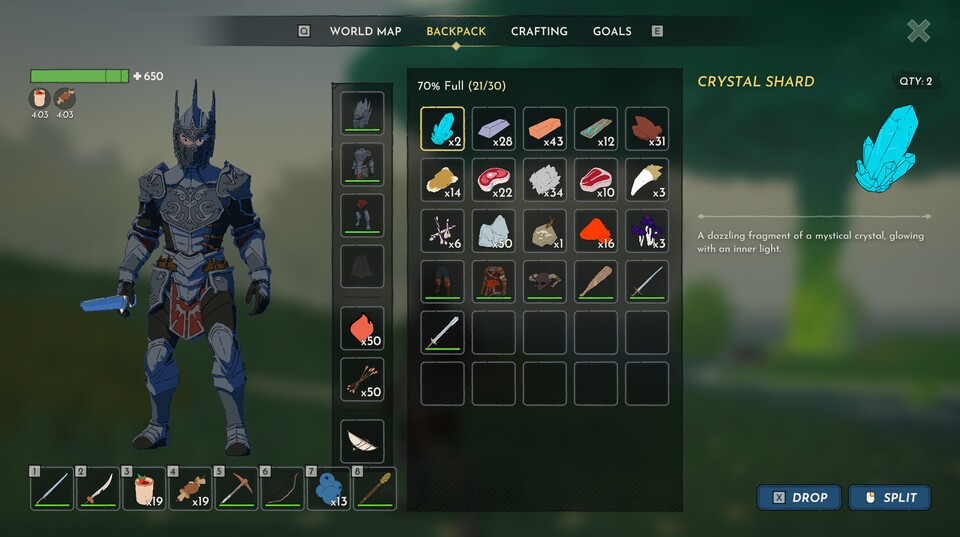 Im Laufe eures Abenteuers werdet ihr immer bessere Ausrüstung und seltene Crafting-Materialien finden. (Bild: Roboto Games)