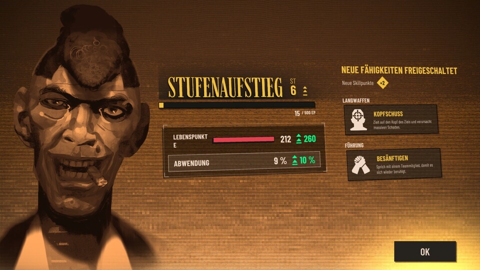 Beim Stufenaufstieg lernen die Gangster neue Fähigkeiten.