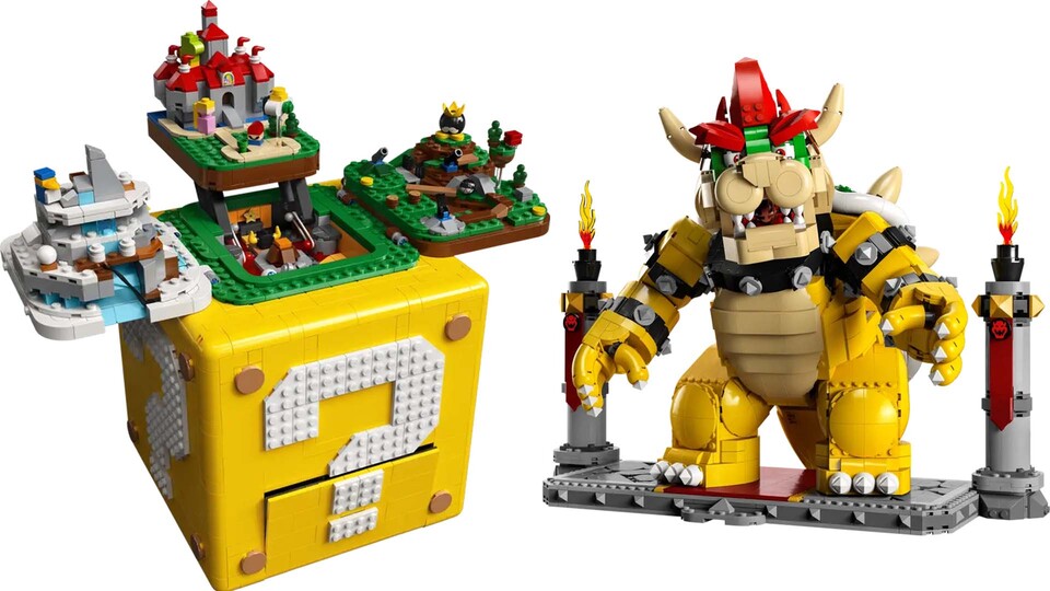 Rechts sieht ihr die super coole LEGO-Figur des mächtigen Bowsers.