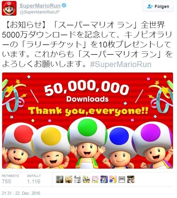 Super Mario Run - 50 Millionen Downloads