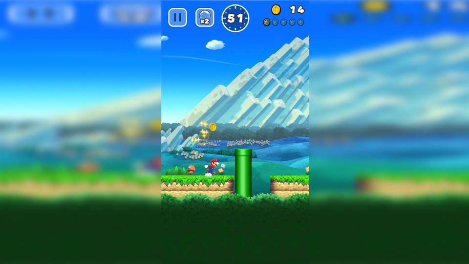Mario läuft automatisch und hüpft per Fingertipp auf den Bildschirm – so sind auch längere Hüpfkombos möglich.