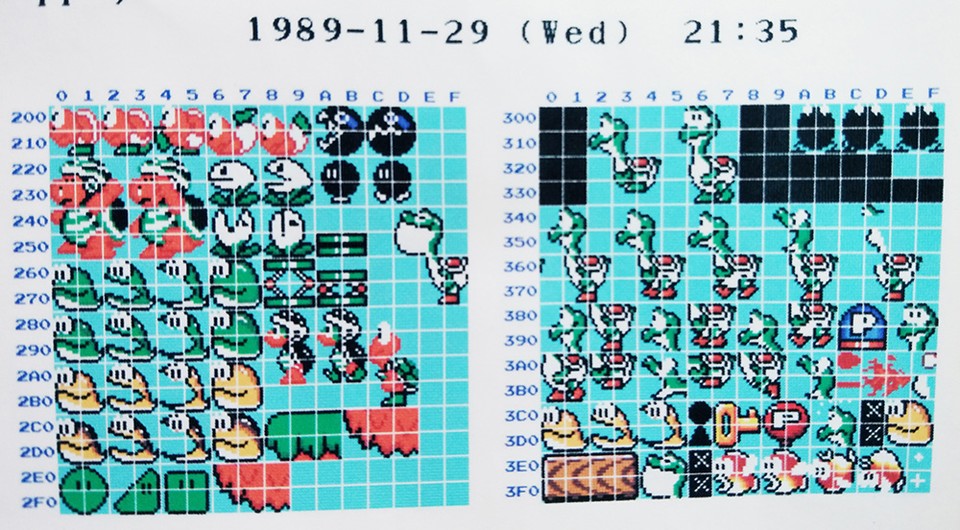 Ein Konzept für die Bewohner der Super Mario World, datiert auf den 29.11.1989.
