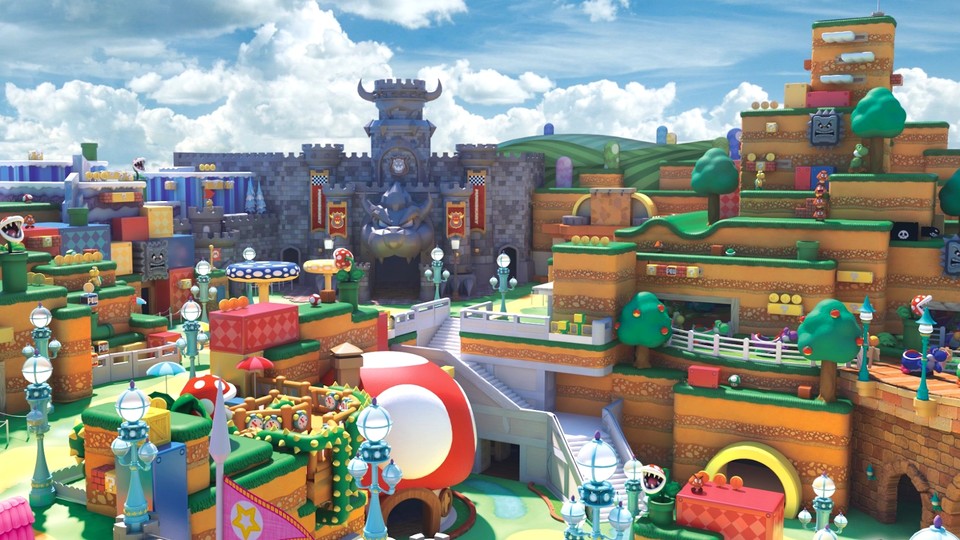 Ein Foto zeigt den Super Nintendo World Freizeitpark aus der Luft.