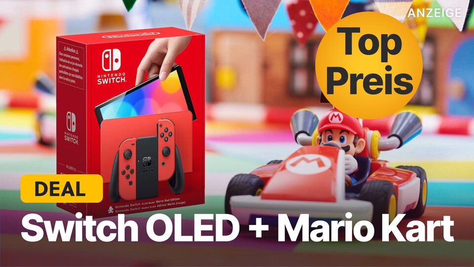 Wenn ihr euch die Switch OLED bei MediaMarkt schnappt, könnt ihr gerade ein Exemplar des hochpreisigen Rennspiels Mario Kart Live gratis dazu bekommen.