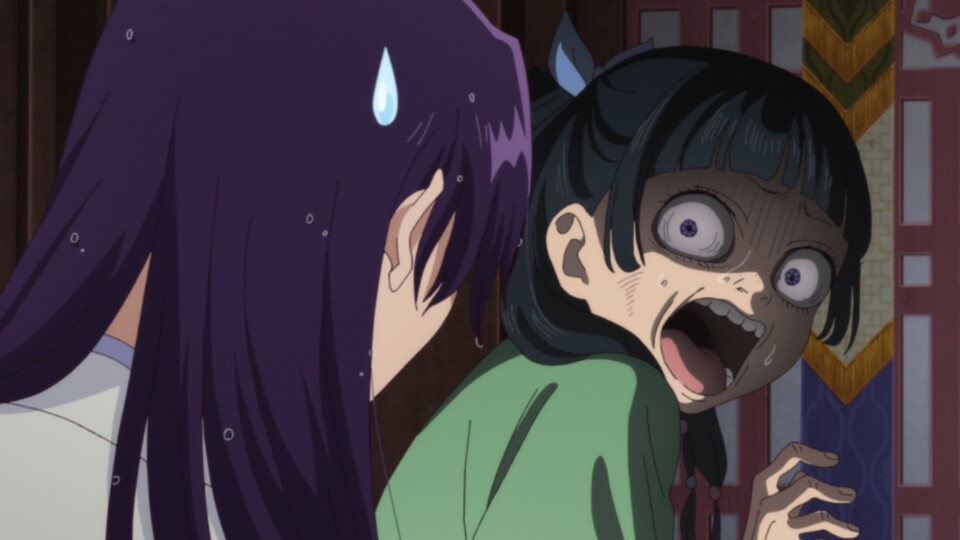 Jinshi und Maomao sind im Vergleich zum ursprünglichen Konzept nicht wiederzuerkennen. Da erschreckt sich auch Maomao vor der ursprünglichen Geschichte. (Bild: © Toho Animation OLM)