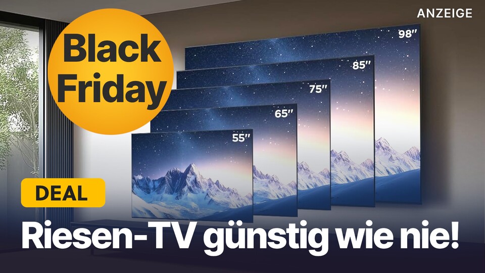 Wenn man noch nie vor einem 98-Zoll-Fernseher gestanden hat, ist es gar nicht so leicht sich vorzustellen, wie groß ein solches Monster ist. Dieses Bild dürfte einen guten Eindruck verschaffen.