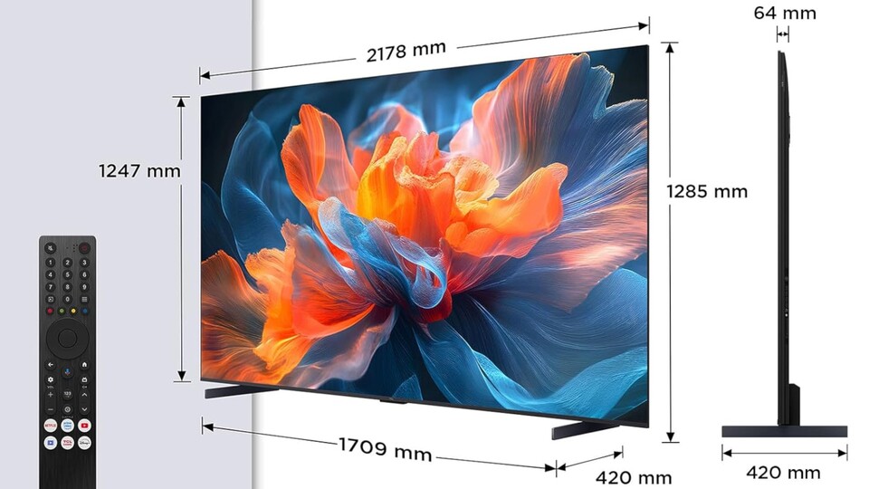 Vor dem Kauf solltet ihr natürlich prüfen, ob ihr überhaupt genügend Platz für den monströse 98 Zoll großen QLED-Fernseher habt.