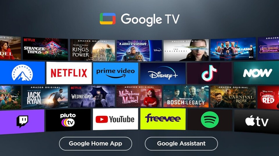 Google TV sorgt bei dem günstigen 4K-Fernseher für einen hervorragenden Support von Streaming-Apps.