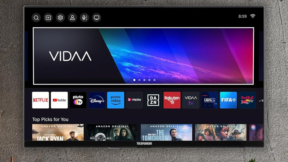 Der Telefunken 4K-Fernseher verwendet das VIDAA-Betriebssystem, das man ansonsten vor allem von Hisense-TVs kennt.