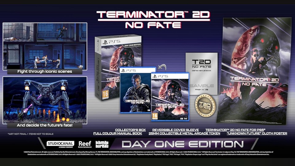 Schon mit der Day One Edition von Terminator 2D: No Fate bekommt ihr ein paar Sammlerstücke geliefert.