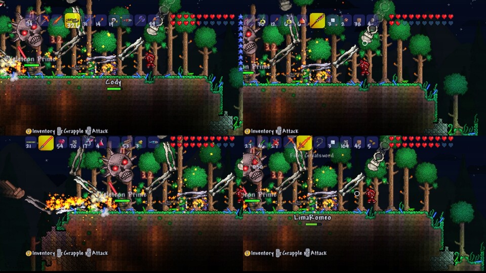 Die Konsolen-Version von Terraria bietet einen Splitscreen-Modus für vier Spieler.