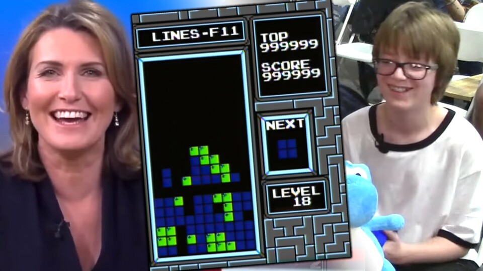 Der Tetris-Rekord von Willis Gibson wurde auch in vielen Medien aufgegriffen. (Bildquellen: Sky News Classic Tetris; Youtube)