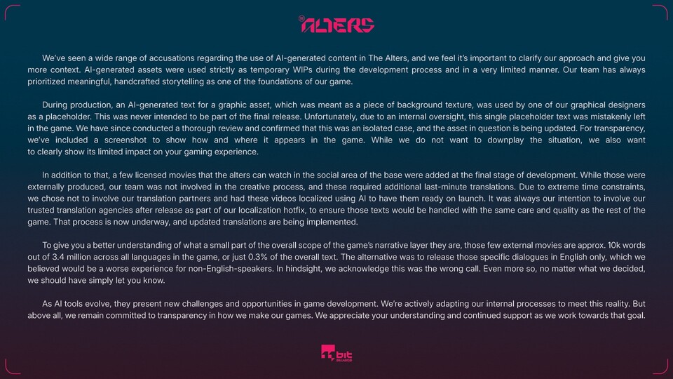 Statement von 11 bit Studios (via Bluesky)
