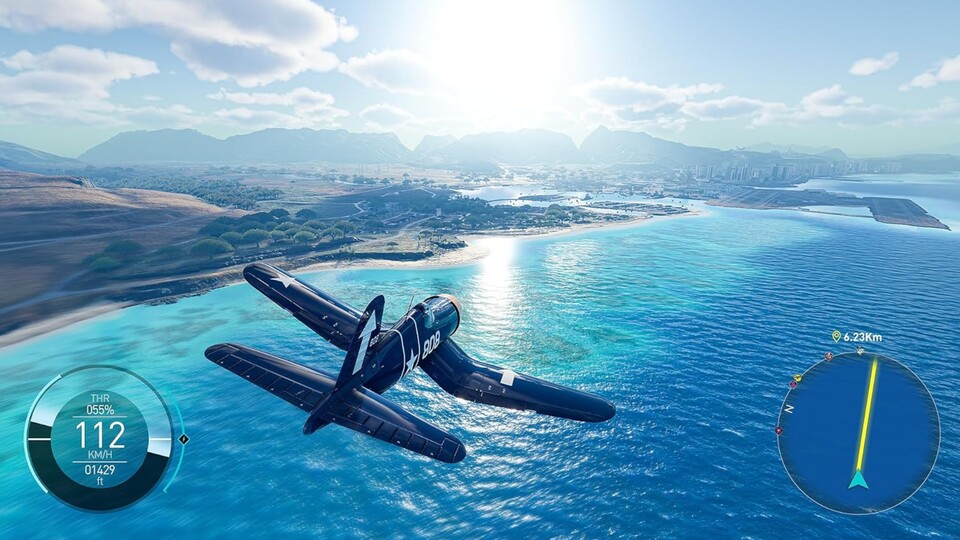 Einer der ersten Screenshots der Switch 2-Version: Sogar mit dem Flugzeug seid ihr in diesem Open-World-Rennspiel unterwegs.