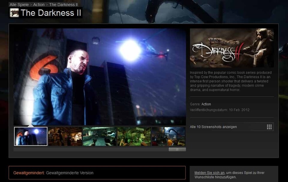 Warnhinweis auf der Shop-Seite von Steam.