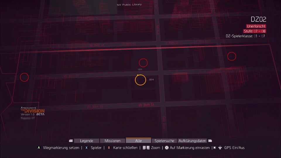 Die roten Kreise markieren Standorte einiger Dark-Zone-Kisten.