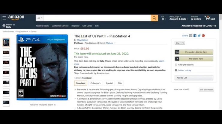 The Last of Us 2 wird bei Amazon für Juni 2020 gelistet. 