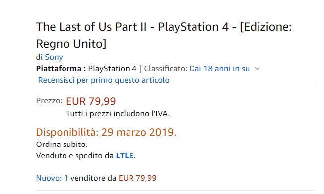 The Last of Us 2 auf Amazon Italien.