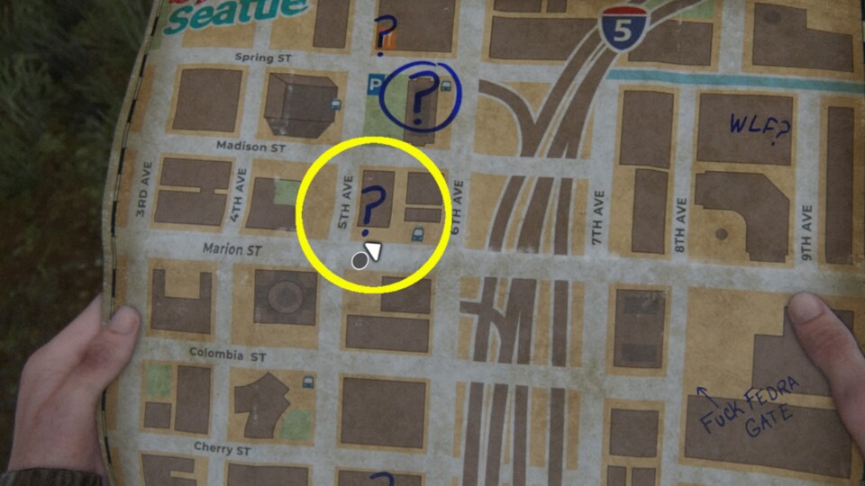 Der Standort des Musikladens auf der Map von Seattle.
