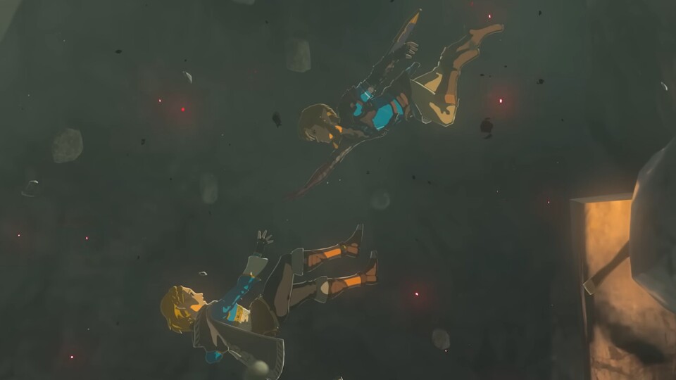 Zelda und Link stürzen beide in die Tiefe des zerbrechenden Schlosses.