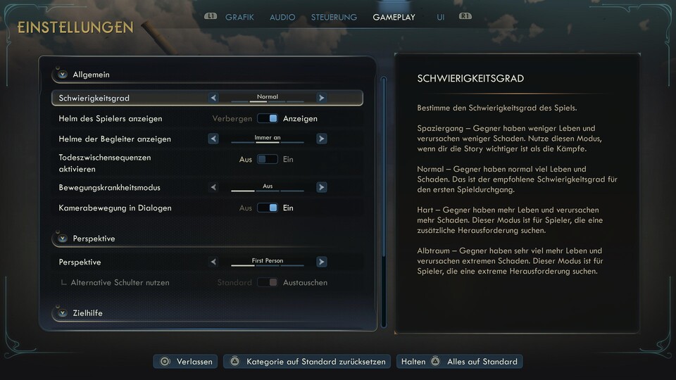 Die Schwierigkeitsgrade verändern nur die Kämpfe im Spiel.