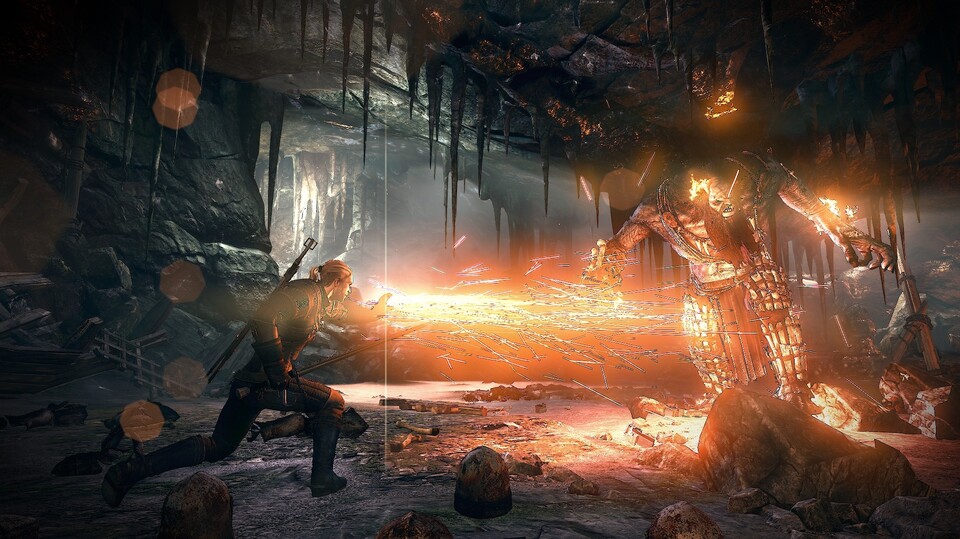 Geralts insgesamt fünf Hexer-Zeichen sollen sich auch aufmöbeln lassen: So dürfen wir später etwa den Igni-Flammenstrahl auf Wunsch in eine 360-Grad-Feuerwalze umfunktionieren.