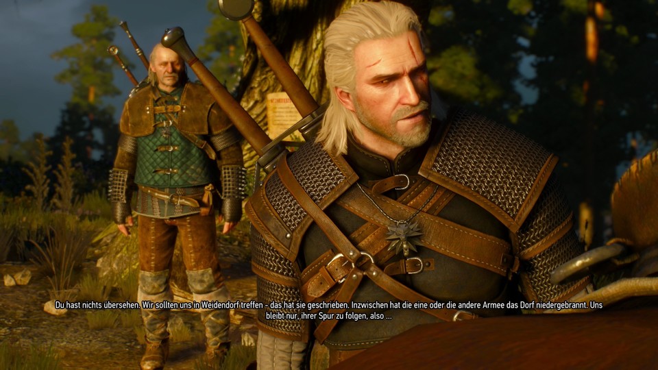 Geralt und sein alter Meister Vesemir suchen im Prolog nach Yennefer.