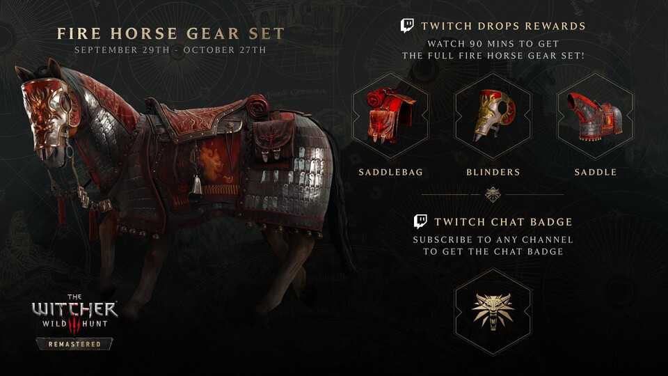 Das neue Fire Horse Gear Set für Geralts treuen Helfer Plötze.