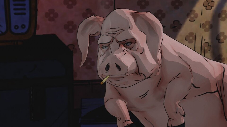 Ein Schwein wie dieses aus The Wolf Among Us wäre ein Videospielheld, wie ich ihn mir gerne wünschen würde.