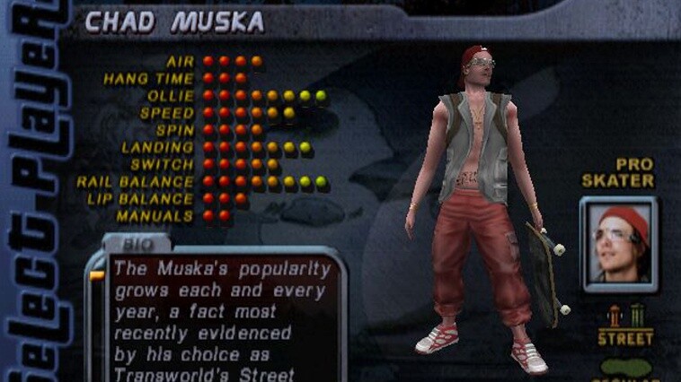 Chad Muska in der Charakterauswahl