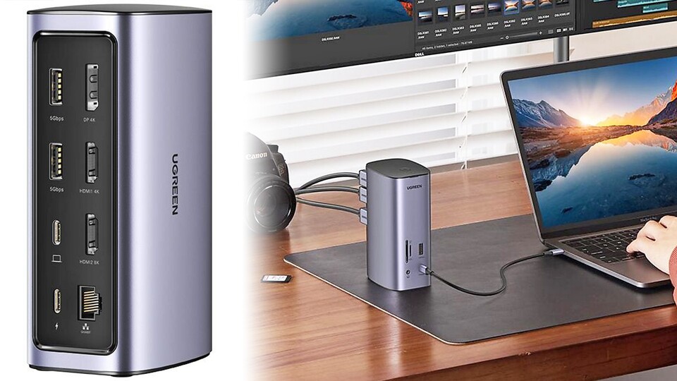Bestens geeignet für Laptops mit bis zu 100 W: Die Ugreen Docking Station Pro gibts satte 90 Euro günstiger!