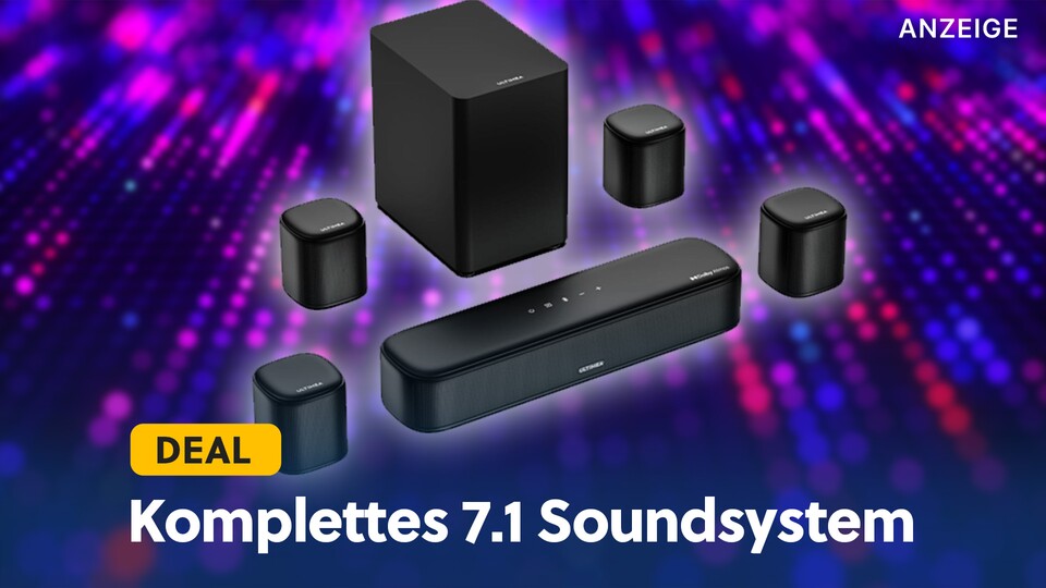 Für unter 200 Euro bekommt ihr hier ein Set aus einer Soundbar, vier Speakern und einem Subwoofer.