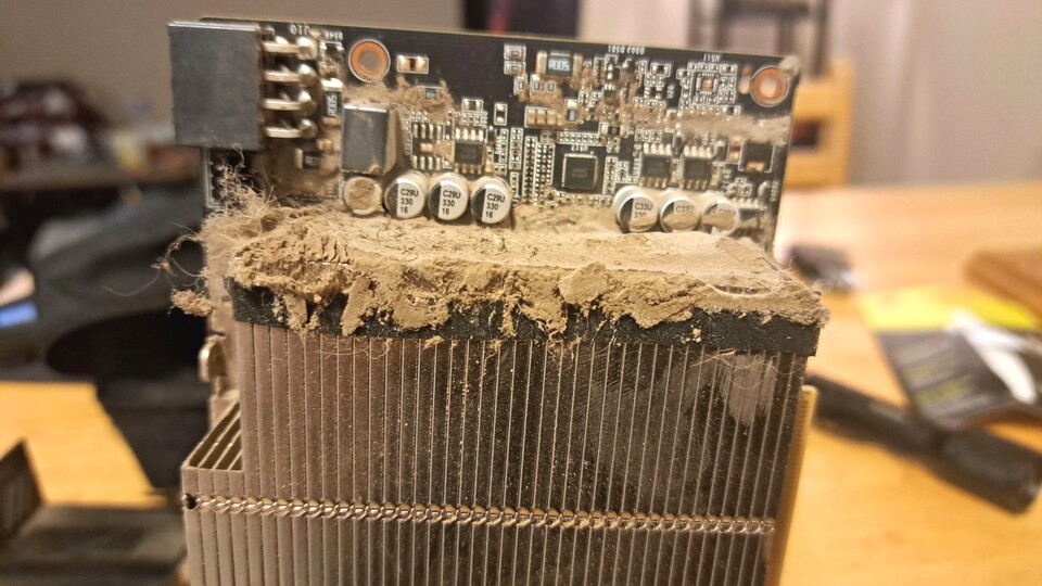 Hier seht ihr die ultradreckige GPU von innen (Bild: reddit.comuserHorni-Alti).