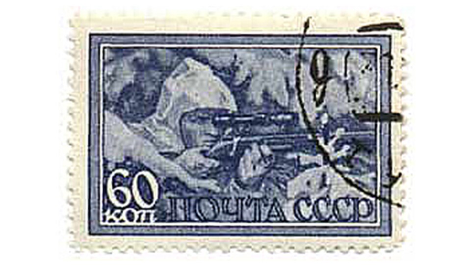 Das Abbild der Soldatin wurde insgesamt zweimal auf sowjetische Briefmarken gedruckt. (Bildquelle: Wikipedia)
