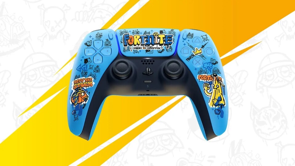 The trailer showcases the official Fortnite-style PS5 controller