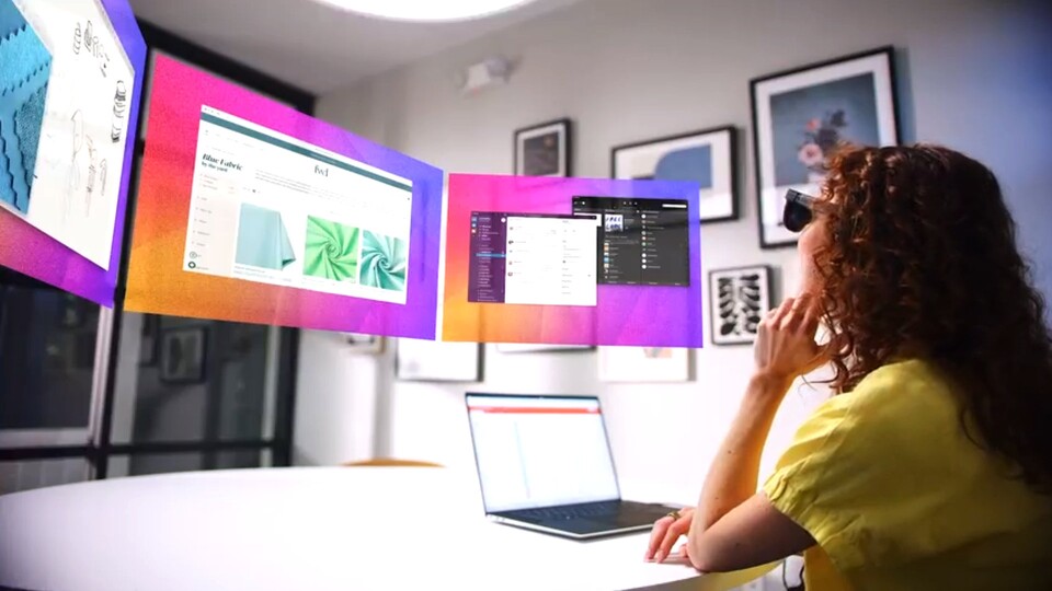 Die Brille kann nicht nur einen großen, sondern mehrere einzelne Bildschirme übertragen. Perfekt für mobiles Arbeiten!