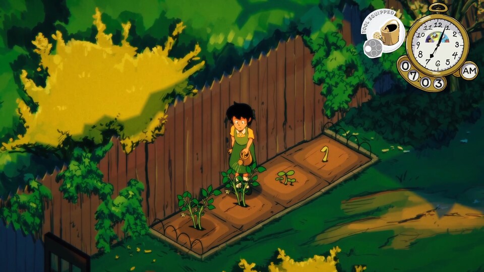 Lifesim-typisch kann Jenny sich den Tag mit Gartenarbeit, Erkunden und Crafting vertreiben.