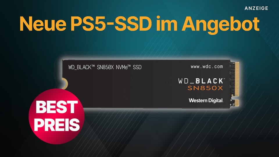 Die erst kürzlich erschienene und sehr schnelle PS5-SSD WD Black SN850X gibt es für kurze Zeit günstig bei Cyberport.